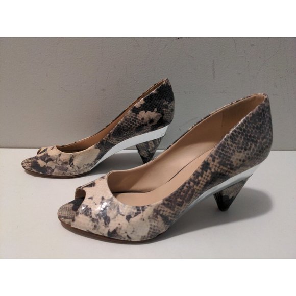 Nine West Shoes 8 Snakeskin Embossed Peep-Toe Cone Heel Metallic Minimal Wear - Picture 2 of 6